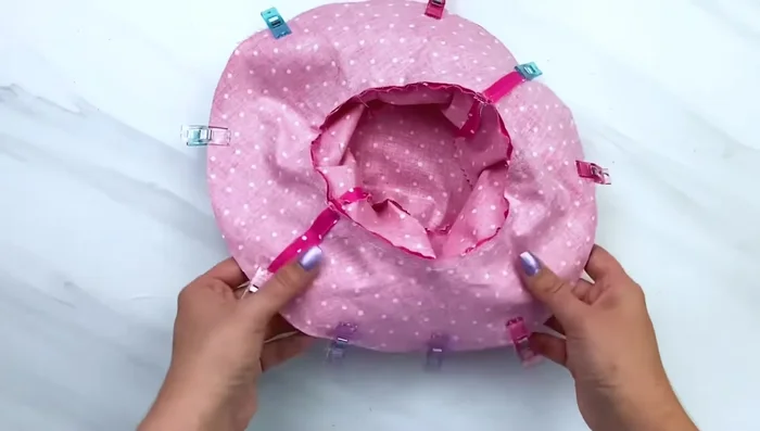 Sew around the brim, leaving a small opening to turn right side out.