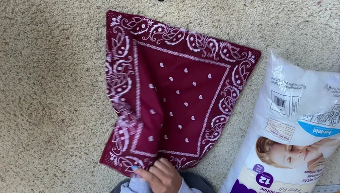 Stuff the bottom two sections of the bag, using the marked lines as guides.