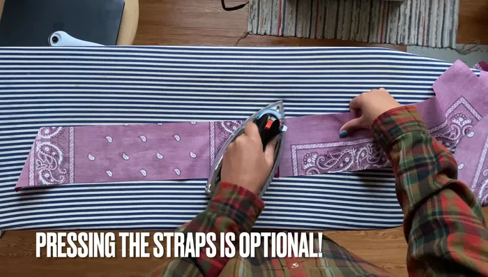 Sew a straight line down the center of each strap, leaving ends open.