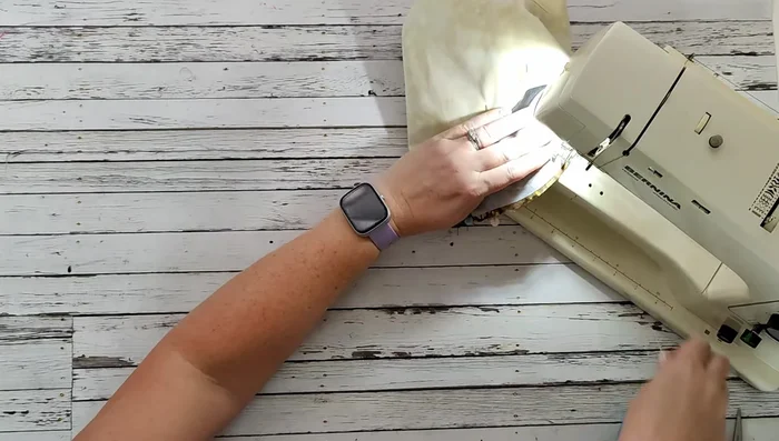 Stitch all the way around the basket, leaving an opening to turn. Remove pins.