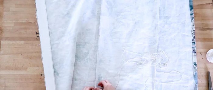 Tie strings to bottom rings, thread them through rings and eye hooks, leaving extra string at the end.