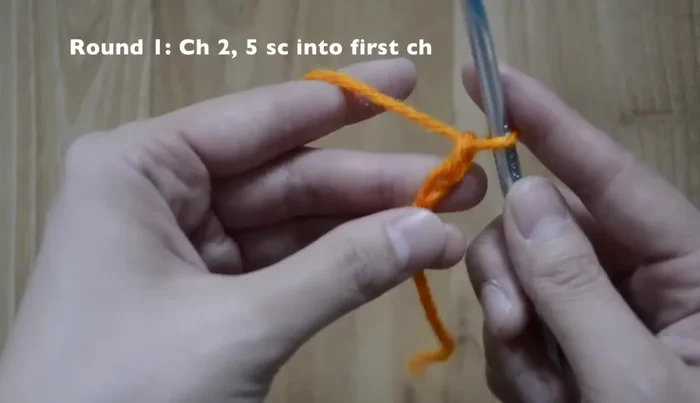 Make the feet: Chain 2, single crochet 5 stitches in the first round. Single crochet in each stitch for subsequent rounds.