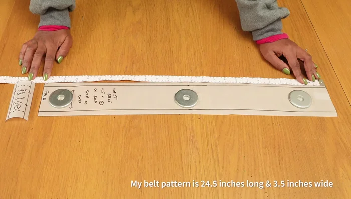 Cut out fabric pieces: Cut out two main belt pieces and five belt loop pieces.