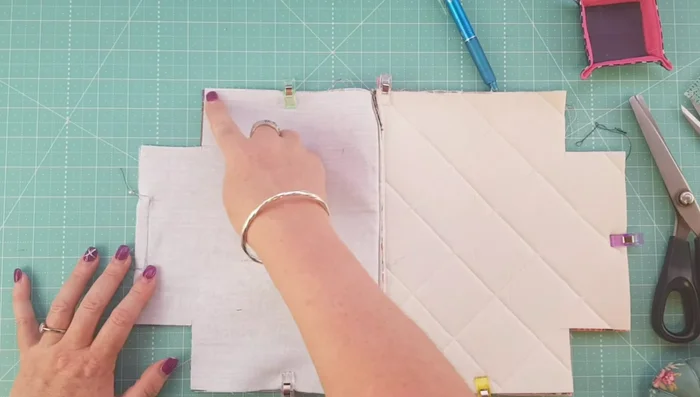 Stitch around the perimeter, leaving a gap for turning.