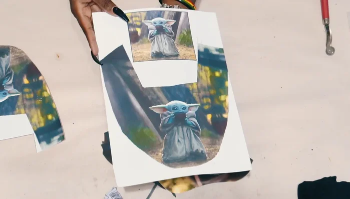 Print the designs onto transfer paper and apply to the fabric pieces.