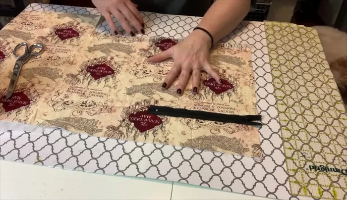 Cut the lining fabric, including pieces for the zippered pockets.