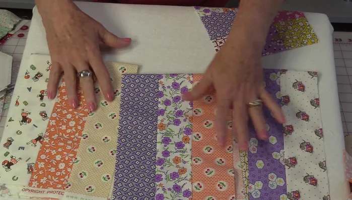 Mix up the outer segments and assemble the nine-patch blocks.