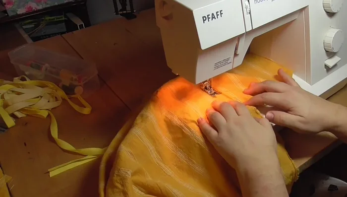 Sew side seams together, including pockets.