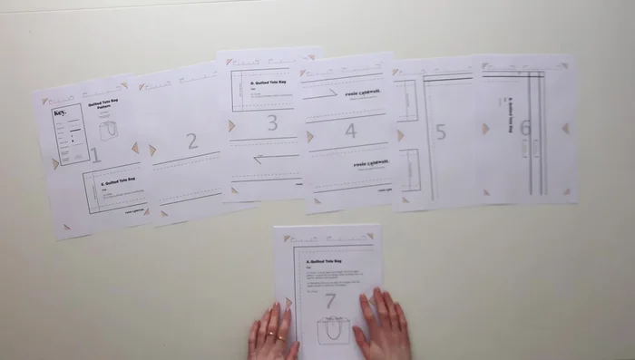 Construct the pattern by trimming and assembling the printed pages, ensuring registration marks align. Use a glue stick and clear tape to secure the seams.
