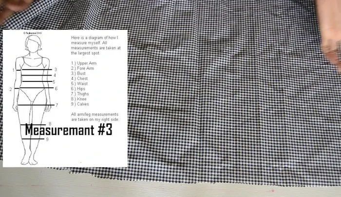 Measure around your chest, add 20 inches, and cut fabric for the blouse front and back pieces (14 inches wide, 18 inches long). Cut the front piece into two.