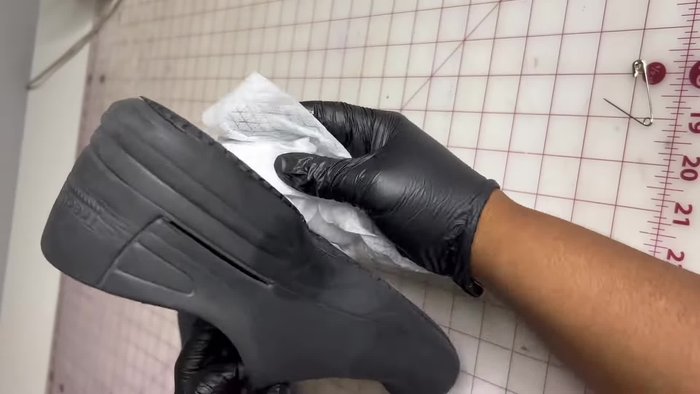 Use a Dremel to roughen the shoe surface for better glue adhesion.