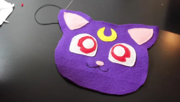 Sew on the mouth, whiskers, eyebrows, and eyelashes using needle and thread.
