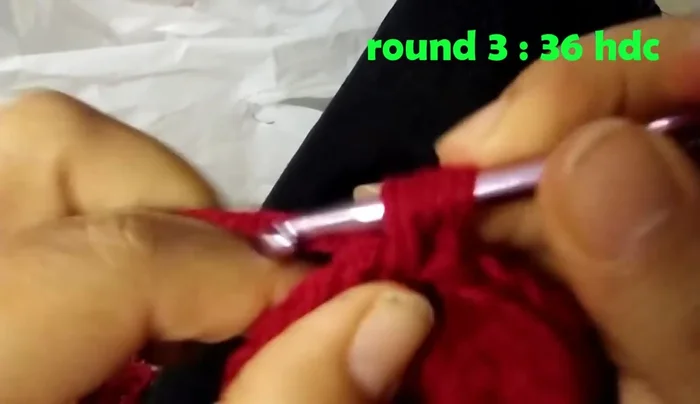 Round 4: Chain 1, 1 half double crochet in each stitch around (36 half double crochet total). Slip stitch to join.