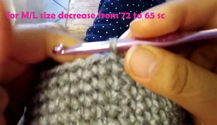 Round 17: Decrease every 9 stitches (decrease by working 2 single crochet together). (55 single crochet total).