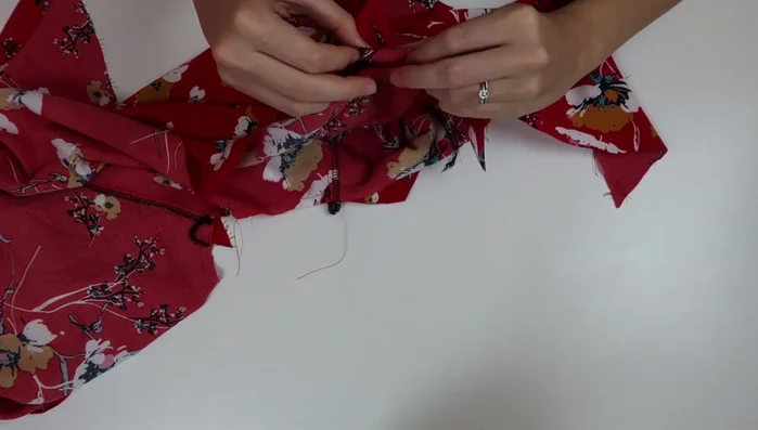 Attach the waist ties to the bodice, ensuring they are horizontal when turned.