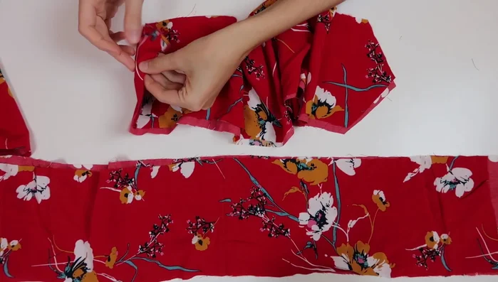 Attach the waist ties to the bodice, ensuring they are horizontal when turned.