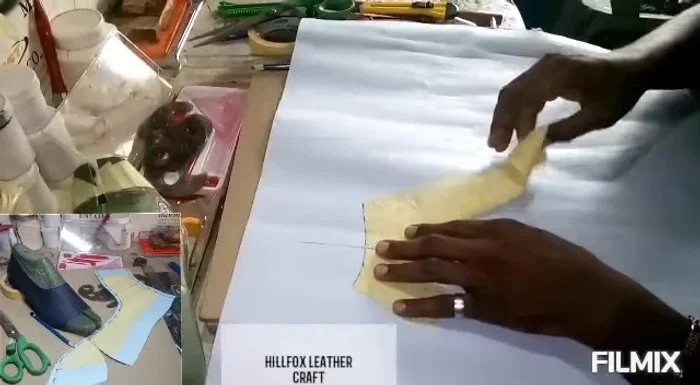 Cut the counter line towards the counter point, leaving about 0.7 inches from the vamp point.