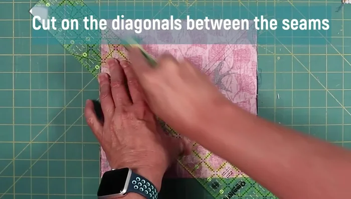 Make horizontal and vertical cuts in the center, then diagonal cuts to yield four HSTs.