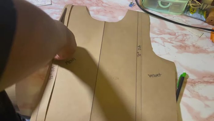 Cut out the back piece, front pieces, and mesh piece using a rotary cutter.