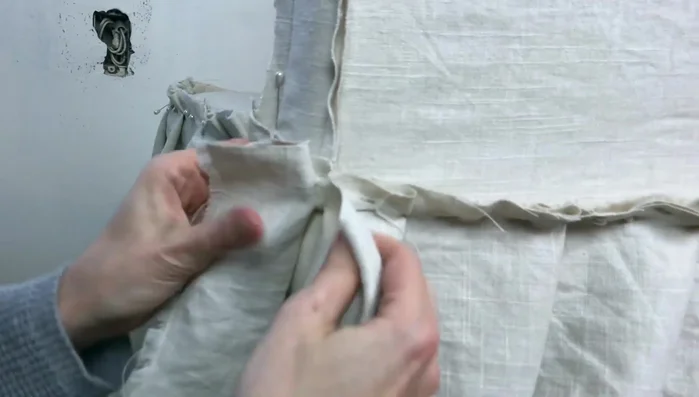 Close the ruffle seam, pin where you want the stitching to be, and stitch along the pinned lines. Trim the excess fabric.