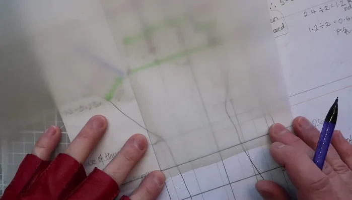 Align the base of your fingers and the glove base with the horizontal line drawn on the tracing paper, and transfer the lines onto your template.