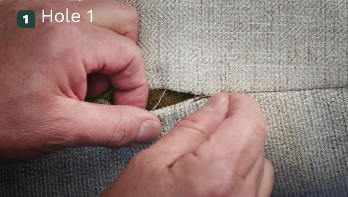 Go back across, creating holes 4 and 5. Stitches should be about 1/4 inch apart.