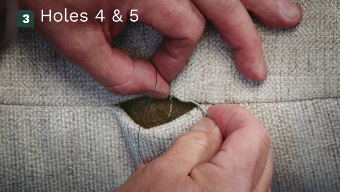 Go back across, creating holes 4 and 5. Stitches should be about 1/4 inch apart.