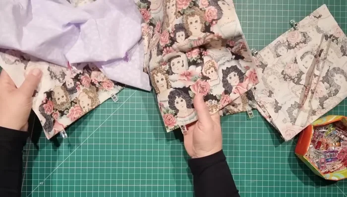 Topstitch Bag Pieces: Topstitch the folded edges of all fabric pieces (outer and lining) about 1/8 inch from the edge.